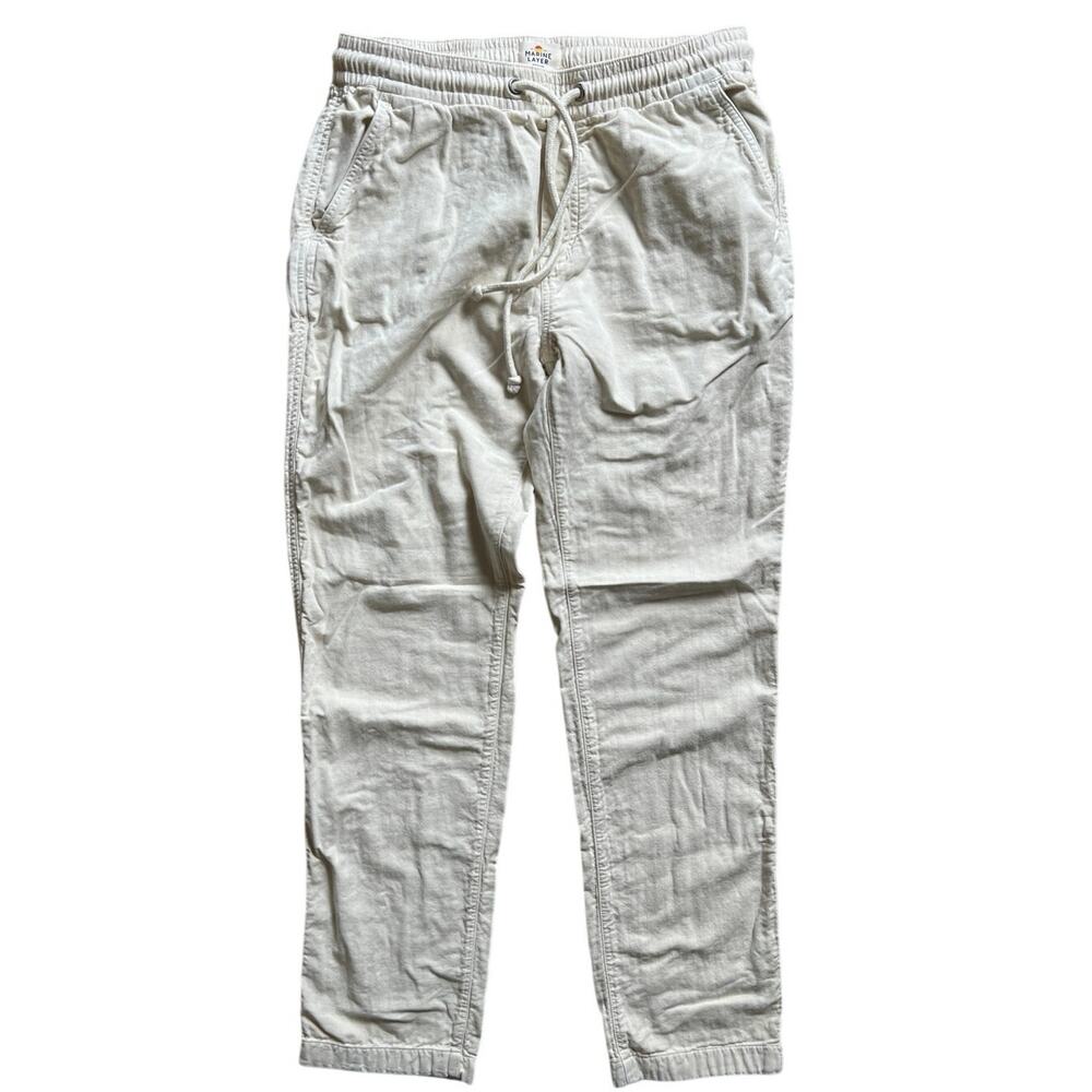 Marine Layer Saturday Stretch Beach Pants M Cream Cotton Elastic Drawstring Men